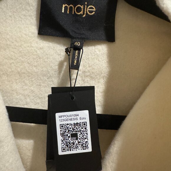 MAJE Genesis Belted Wool Blend Wrap Ecru Classic Coat Size 40 NEW WITH TAG - Picture 12 of 14